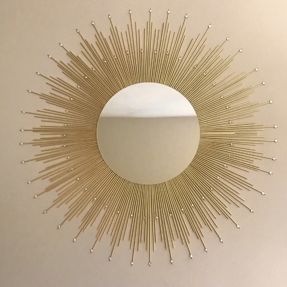 35" Gold Sunburst Mirror with Gems Home Decor Decorative Wall Mirror - Picture 4 of 7